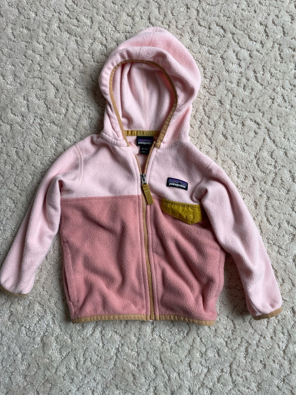 Patagonia Kids Pink Two-Tone Fleece Jacket with Yellow Accents